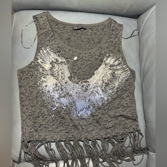 Rock & Republic Black and Gray Graphic Fringe Tank Top - Picture 3 of 9